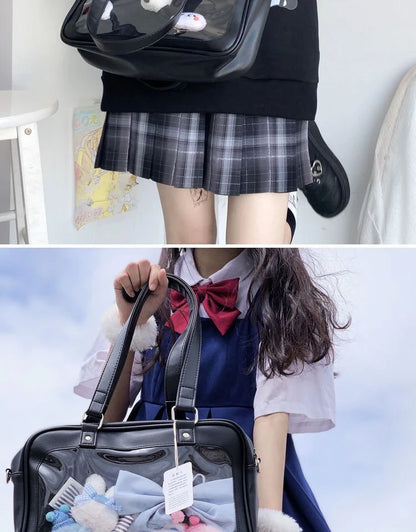 Harajuku Luxury Pu Ita Bag Crossbody Women Sweet Lolita Bags Cute Transparent Pocket Japanese Style Shoulder Purse Handbags
