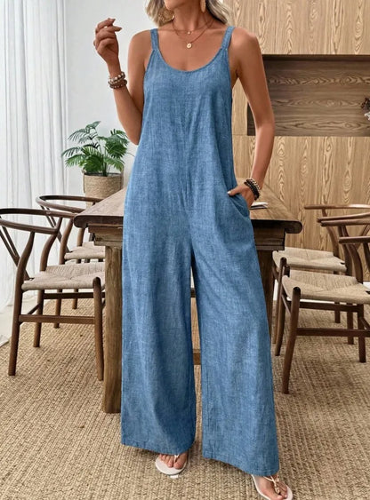 Summer Sleeveless Backless Jumpsuits For Woman 2026 Casual Holiday Solid Color Loose Strap Rompers One Piece Clothing