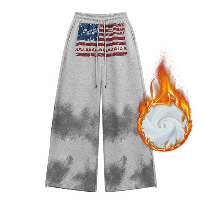 ReddaChic American Flag Baggy Sweatpants Gray Drawstring Hiphop Casual Wide Leg Parachute Joggers Kpop Jazz Dance Women Trousers
