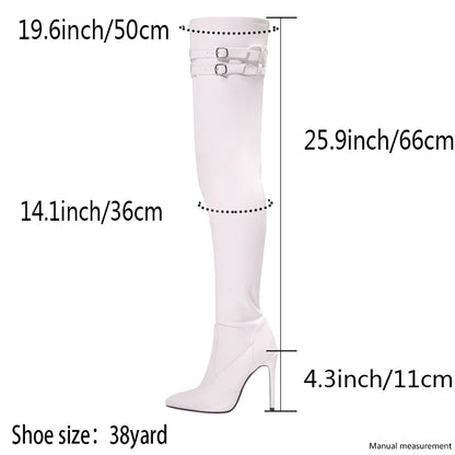 Long Boots for Women White Sexy Over Knee Boots Pointed Toe High Heels Autumn Winter Ladies Shoes Side Zipper Thigh High Boots