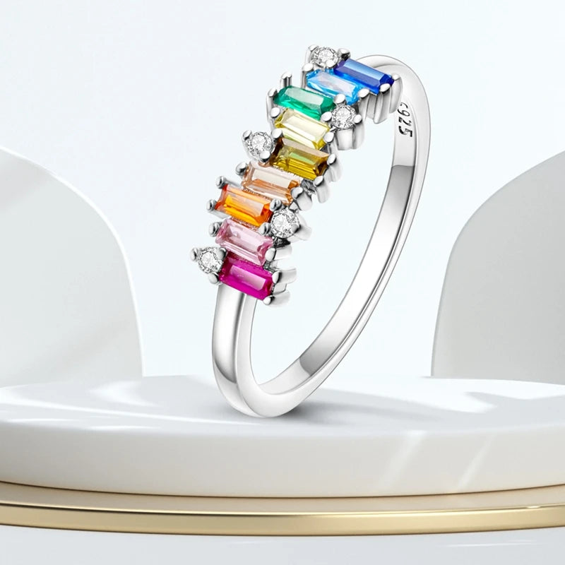 LAZA 925 Sterling Silver Colorful Rings Sparking Zirconium Bowknot Moon Sun Original Ring For Women Anniversary Wedding Gifts
