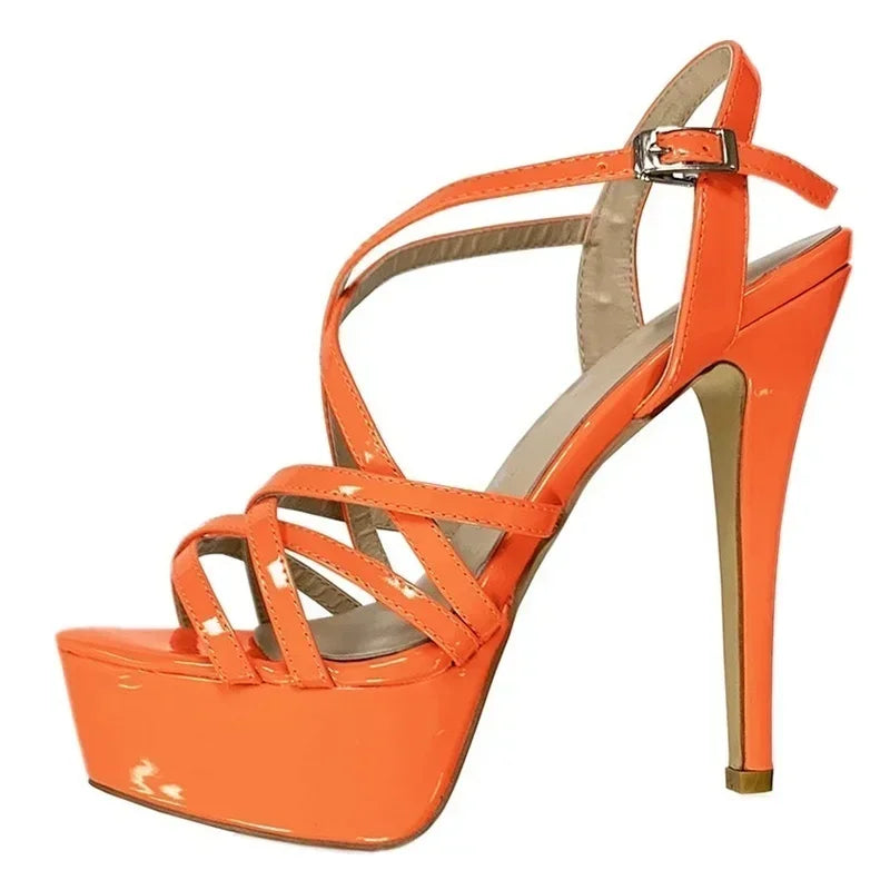 Women Sandals Catwalk Shows 14CM Open Toe Platform High Heels Snake Pattern Stilettos Sexy Ankle Strap Gladiator Party Shoes
