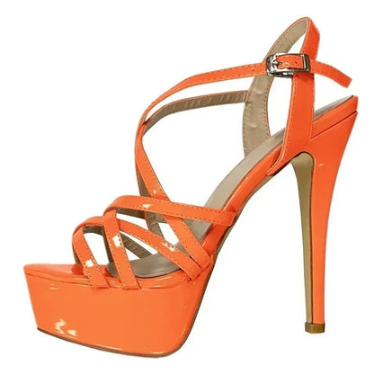 Women Sandals Catwalk Shows 14CM Open Toe Platform High Heels Snake Pattern Stilettos Sexy Ankle Strap Gladiator Party Shoes