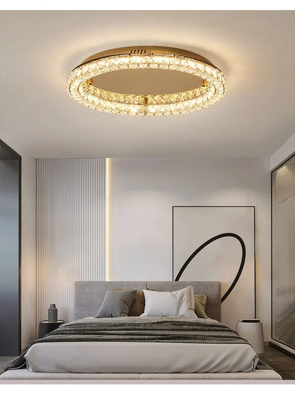 Modern Luxury Led Dimmable Chandelier Foyer Crystal Ceiling Lights Lustre Indoor Light Lamparas Round Steel Led Luminarias