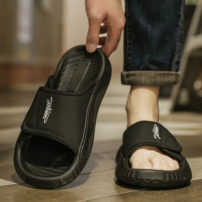 Leisure Walk Mens Slippers Outdoor Leather Male Slides Sneakers Summer Beach Shoes Sandals for Male Large Size Casual Half Drag