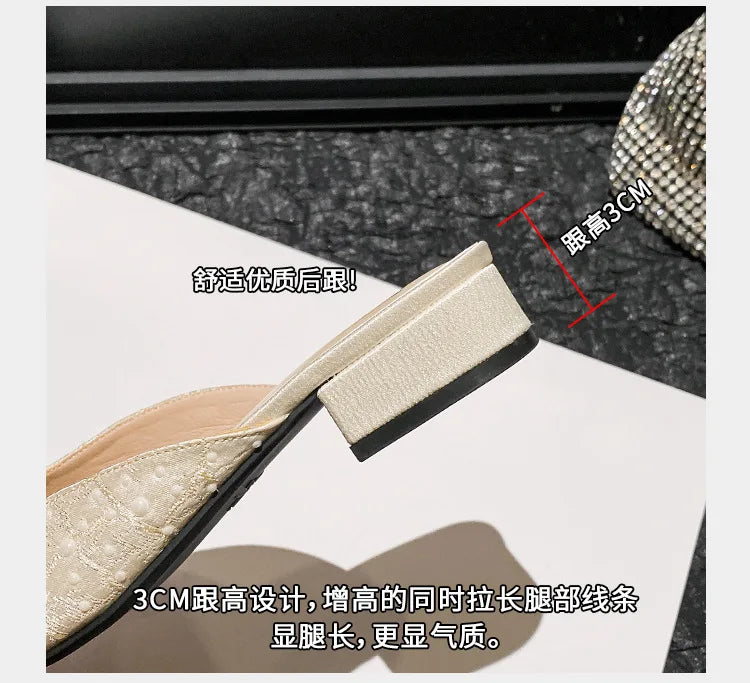Summer New Shoes for Women Luxury Slipper Outdoor Pointed Toe Pearl Casual Sandals Girl Four Leaf Clover Flat Mules Slides