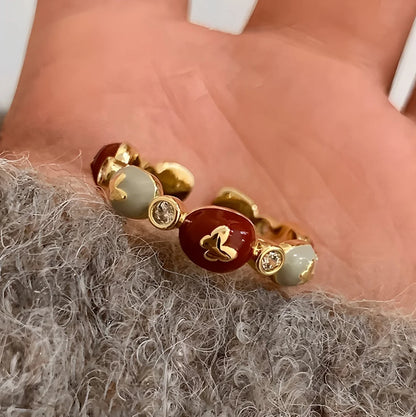 PANJBJ 925 Sterling Silver Golden Flower Rings For Women Drip Glaze Plant Irregular Adjustable Sweet Jewelry Gift Dropshipping