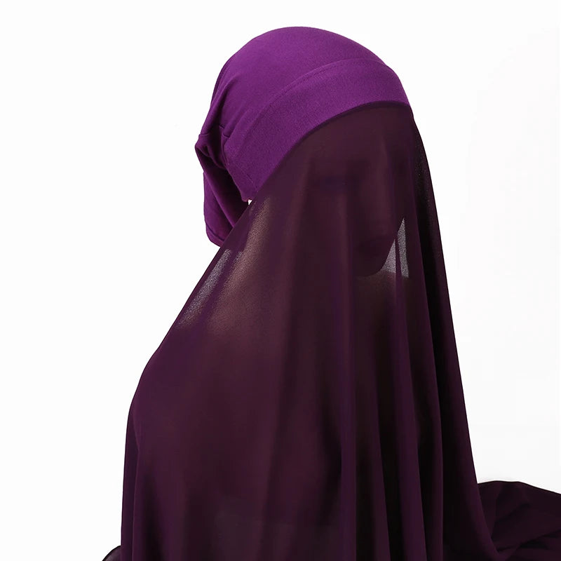 Muslim Women Bonnet + Chiffon Shawl Instant Under Scarf Cap Islam Inner Scarf Headband Stretch Hijab Cover Headwrap Turbante