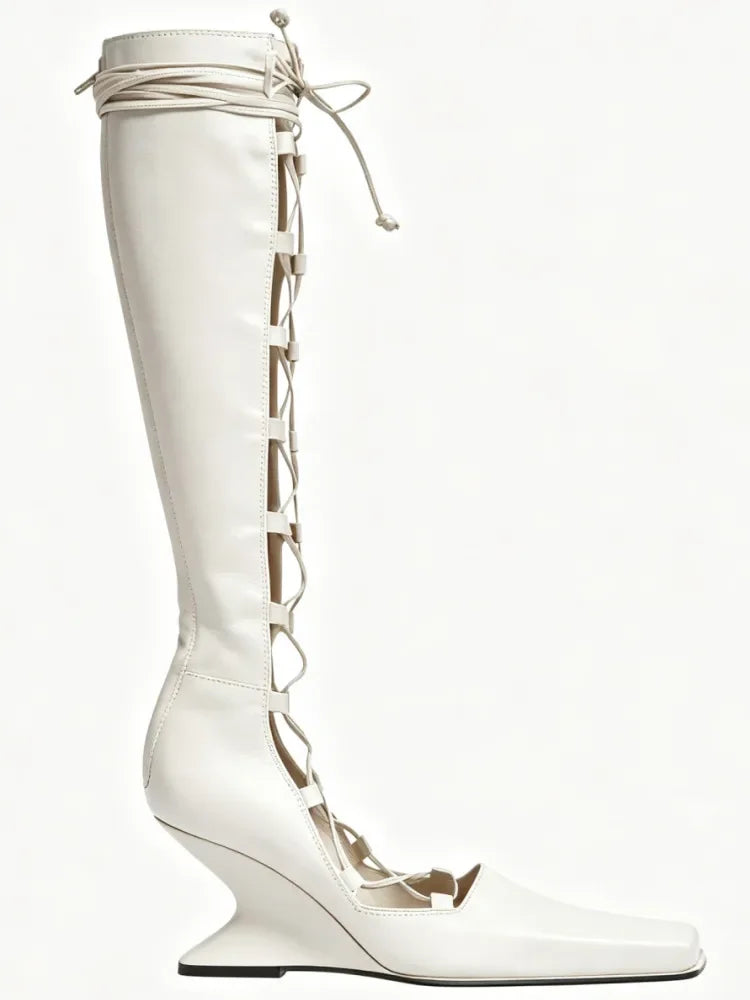2026 Summer Hollow Out Strap Square Shaped Thick High Heels Summer Cool Boots Fashionable and Sexy Women's Sandals