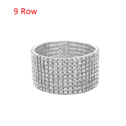 1-10 Rows Fashion Jewelry Bridal Wristband Crystal Rhinestone Elastic Bangle Stretch Bracelet Wedding Bridal Jewelry
