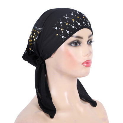 H089 Fashion turban hijab with gold sequins muslim hijab scarf islamic headscarf hat amira pull on headwrap