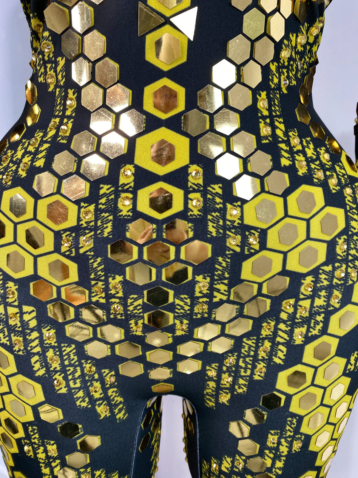 Women Performance Costumes Printed Sequines Rhinestones Spandex High Elastic Bodycon Jumpsuits Nightclub Evening Party Dress