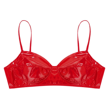 Womens Sexy Belly Dancing Clubwear Wetlook Glossy Patent Leather Bra Top Lingerie Nightclub Rave Outfit Pole Dance Bra Brassiere