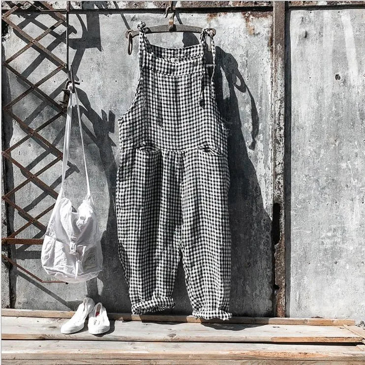 Women's Stripe Jumpsuits Cargo Pants Wide Leg Pants Trousers Multicolor Ethnic Bib Sleeveless Casual Loose Jumpsuit With Pockets