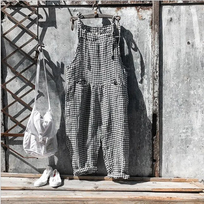 Women's Stripe Jumpsuits Cargo Pants Wide Leg Pants Trousers Multicolor Ethnic Bib Sleeveless Casual Loose Jumpsuit With Pockets