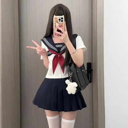 Basic Style Short Sleeve Sailor Suit Uniform JK School Uniform Short Skirt for Women Cosplay Special Use Clothing