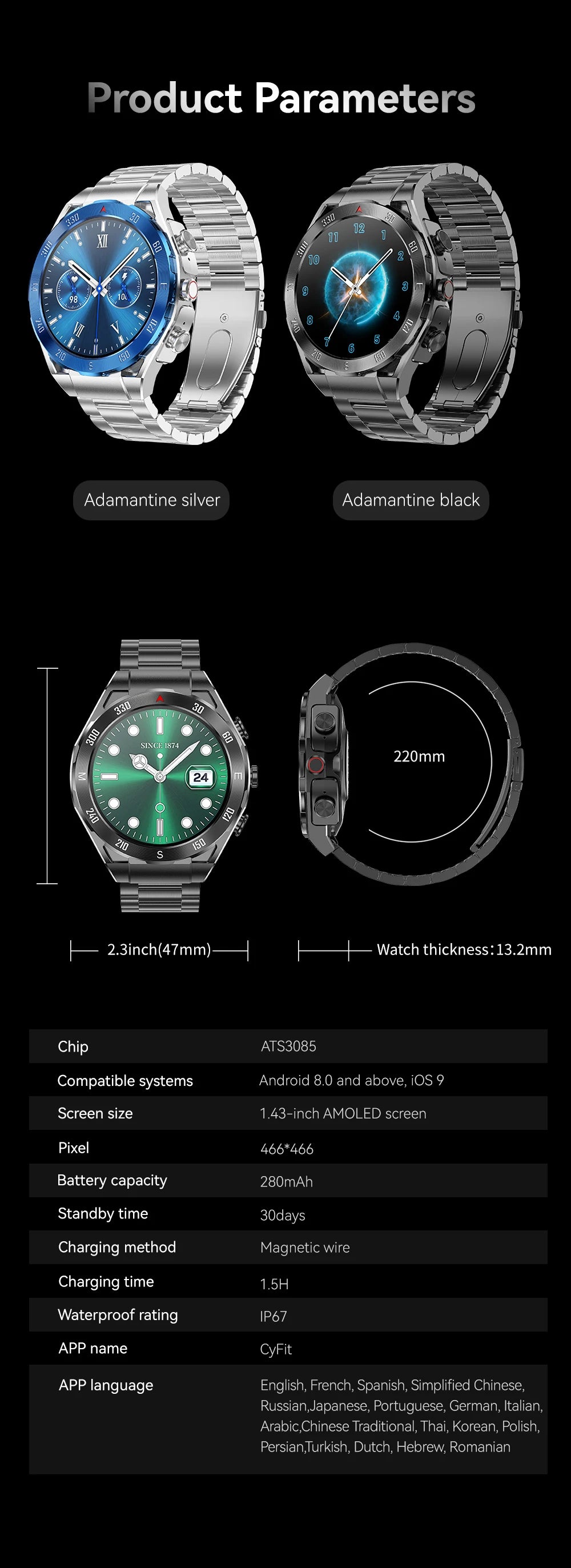2026 New TWS 2-in-1 Smart Watch Earphones 1.43 "AMOLED Screen with Heart Rate Sleep Monitoring Music Player NFC IP67 Smartwatch
