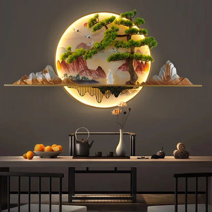 TINNY Modern LED Wall Picture Light Inside Creative Chinese Pine Landscape Mural Sconces Lamp for Home Living Bedroom Study