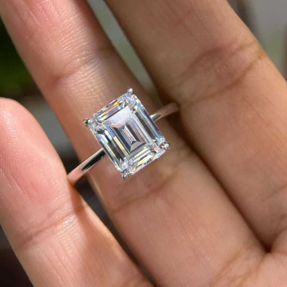 GXTRS 4CT Emerald Cut Moissanite Rings Women S925 Silver Lab Diamond Engagement Wedding Band 18K Plated Fine Jewelry Certified