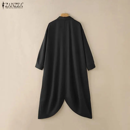 ZANZEA Women's Oversized Jumpsuits Collared Long Sleeves Button Up Drop-Crotch Harem Pant Overalls Casual Streetwear Playsuits