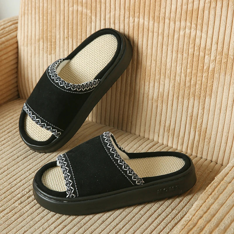 Hemp Casual Women's Slippers Home Spring Summer Luxury Designer Woman Shoes Flat Fashion Indoor Footwear Elegant Platform Slides