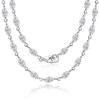 KNOBSPIN 14.35-19ct Marquise Cut Moissanite Tennis Necklaces for Women Wedding Jewelry s925 Silver Authentic Moissanite Necklace