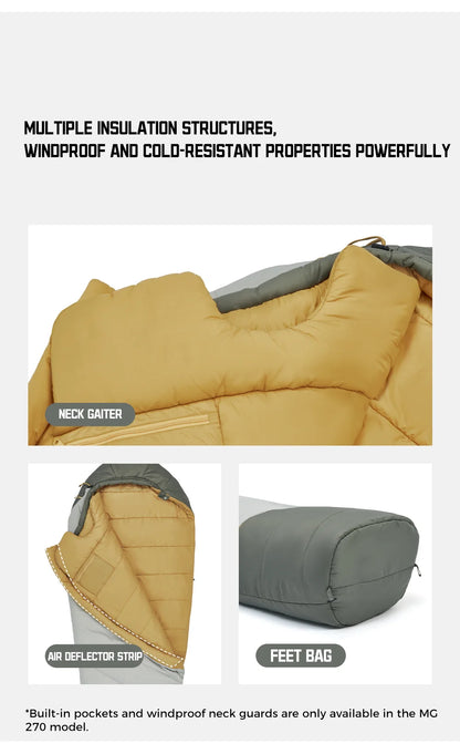Naturehike MG120 MG270 Mummy Sleeping Bag -2~5℃ Ultralight Camping Hiking Cotton Warm Thermal Winter Machine Washable Tour Gear