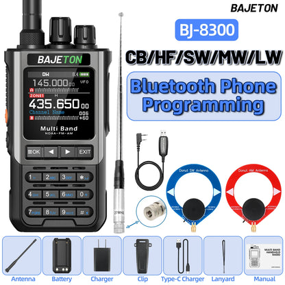 BAJETON BJ-8300 Walkie Talkie SW AM SSB CB Receive Wireless Bluetooth Phone Programming Station NOAA Two Way Radio RT-950PRO