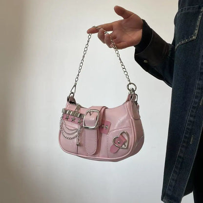 Fashion Hot Girls Square Shoulder Bags Retro Rivet Star Women's Underarm Bag Sweet Pu Leather Female Chain Handbags Pink Purse