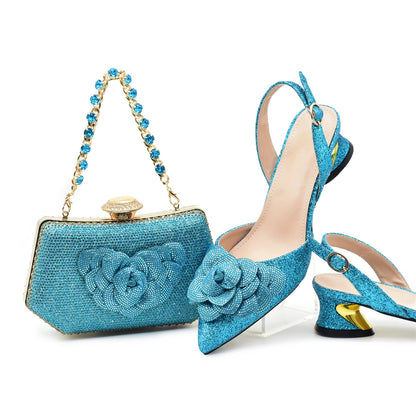 Fashion Shoe and Bag Set for Nigeria Party Italy Luxury Italian Shoes and Bag Set for Women Rhinestone Pumps Women Shoes Luxury