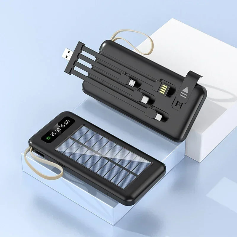 VIVO 200000mAh Solar Power Bank Large Capacity Mobile Power Fast Charging Battery Dual USB 4 Cables For iPhone Samsung Huawei