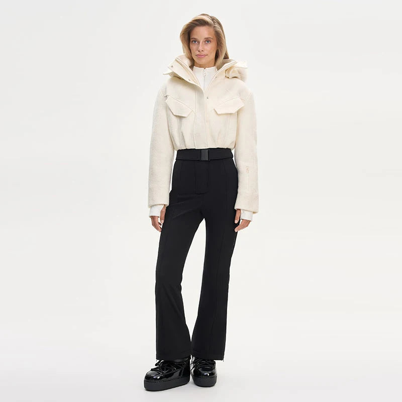Fashion Hooded One-Piece Ski Jumpsuit Women Stand Collar Zipper High Waist Solid Windproof Outwear 2026 Winter Lady Skiwears New