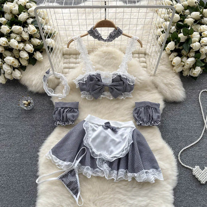 Coquette Lace Lingerie Set Sexy Mesh Bodysuit Valentines Day Sleepwear Gothic Strappy Catsuit Intimate Nightwear Romper