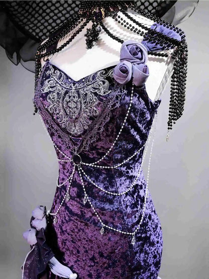 Mysterious Nocturne Velvet Elegant Mermaid Dress Elegant Gown Strap Dress Lolita Purple Evening Party Long Dresses