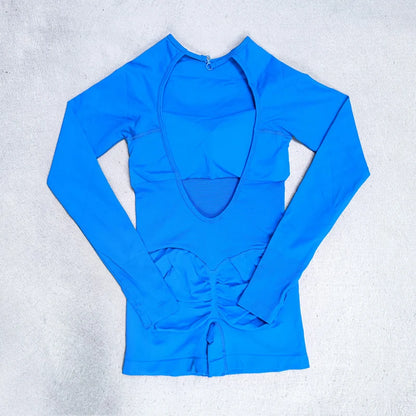 Long Sleeve One Piece Set Women Clothes Backless Gym Set Seamless Yoga Set Bodysuit Workout Shorts Romper Jumpsuit Sportswear