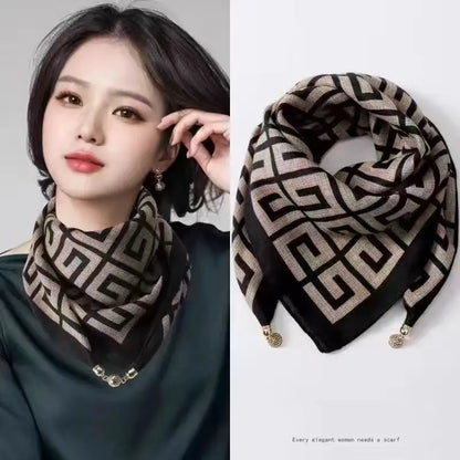 2026 new magnetic buckle silk scarf for women's small square scarf for autumn and winter warmth and cold resistance, fashionabl