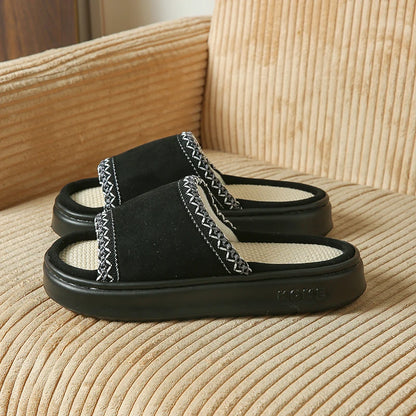 Hemp Casual Women's Slippers Home Spring Summer Luxury Designer Woman Shoes Flat Fashion Indoor Footwear Elegant Platform Slides