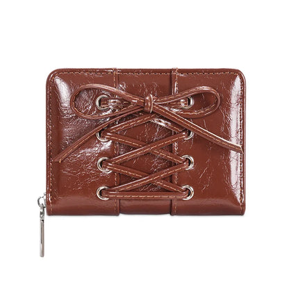Simple Korean Style Bow Wallet Ultra Thin Short Clutch Card Bag Multi-function Zipper PU Leather Card Holder Travel Coin Purse