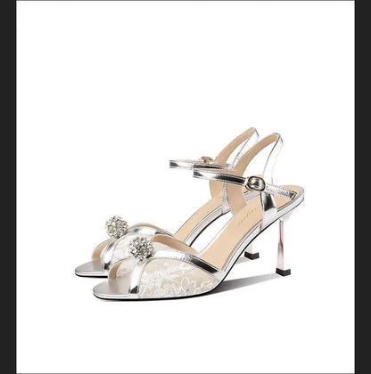 New 2025 Summer Luxury Designers Women Sandals Fashion Gold Rhinestone Thin High Heel Shoes Ladies Elegant Party Dress Sandalias