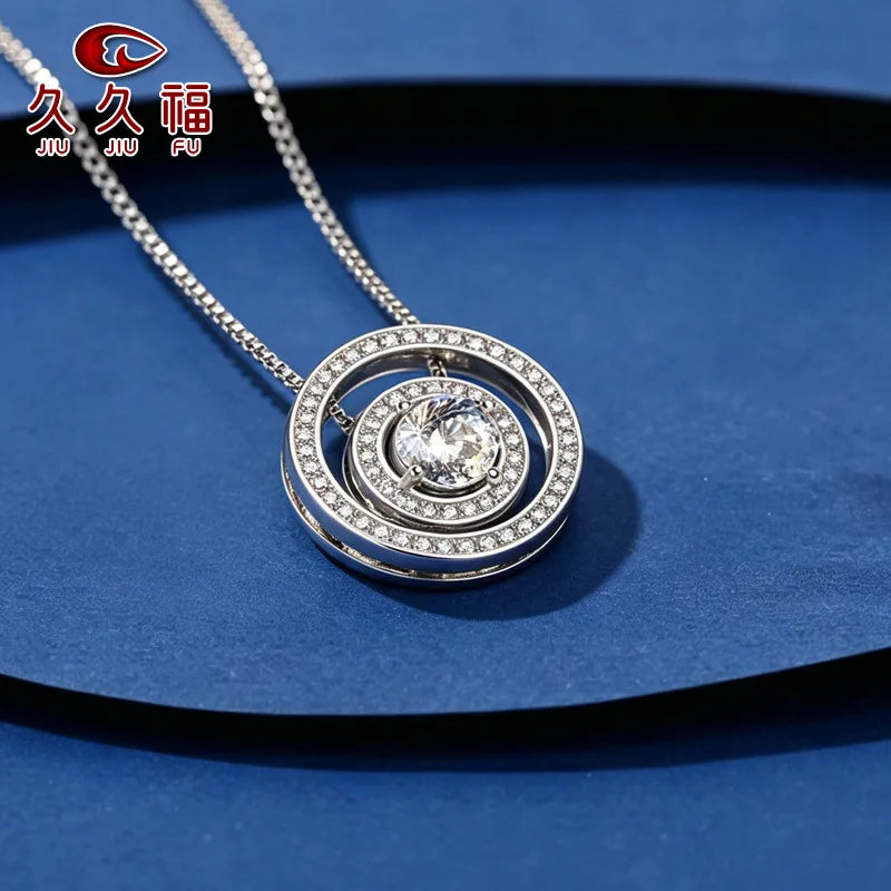 PT950 Platinum Double Ring Round Sparkling Inlaid Choker Necklace for Women,1Carat Moissanite Stylish Accessory for Daily