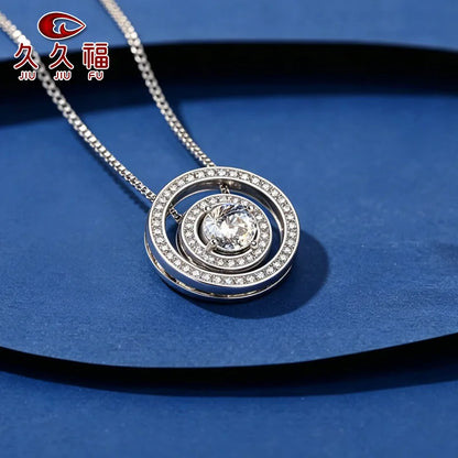 PT950 Platinum Double Ring Round Sparkling Inlaid Choker Necklace for Women,1Carat Moissanite Stylish Accessory for Daily