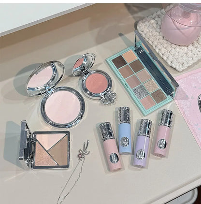 NICEKEY Makeup Kit Include 4 Matte Lipgloss,1 Face Blusher,1 Pressed Powder,1 Eyesshadow Palette,1 Contour Palette With Necklace