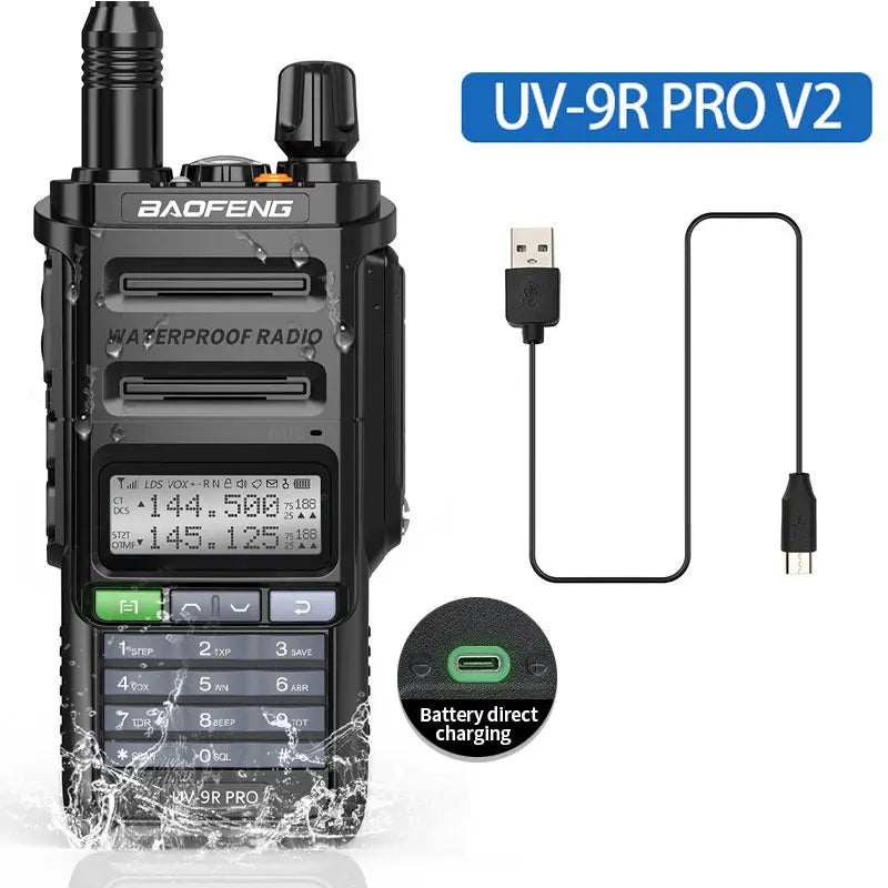 Baofeng UV 9R Pro V2 IP68 Waterproof Walkie Talkie Tri-Power Type-C Charger Dual Band Transceiver Ham Two Way Radio Marine Radio