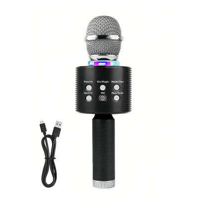 Wireless Karaoke Microphone Bluetooth Speaker LED Light Portable Singing Mic with Voice Changer for Kids Adults Party Outdoor Birthday Gift Car Travel Home KTV Rechargeable Handheld Karaoke Machine Christmas Present Fun Toy C