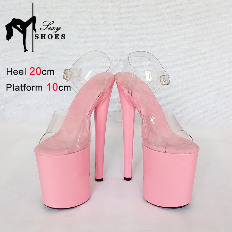 20CM Luxury Designer Women Sandals Transparent Upper Light Pink Platform Pole Dance Shoes Stripper High Heels Open Toe Shoes