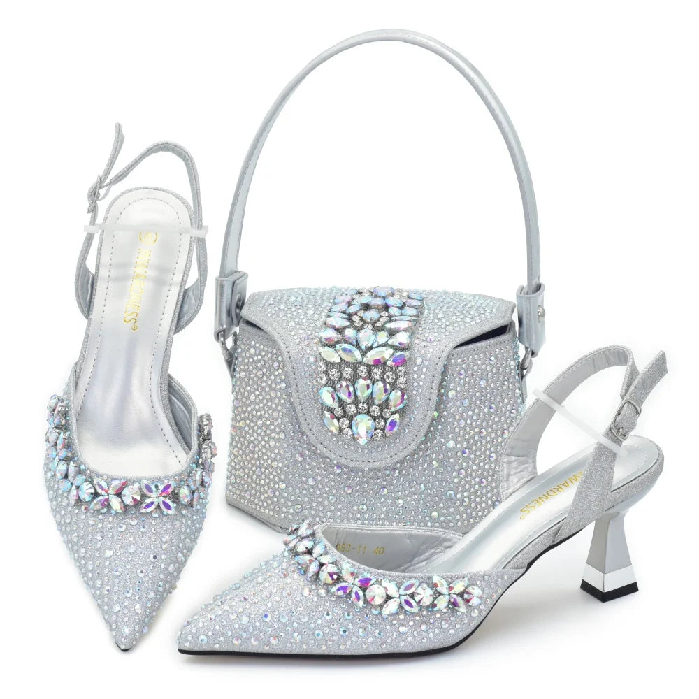 New Design Women Nigerian Italian Shoes and Bags Set Decorated with Rhinestone Shoes for Women and Bag 2026 Designer Luxury