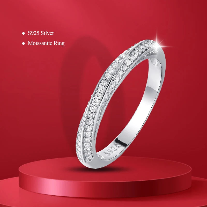 Moissanite Ring 100% Pass Diamond Tester Pen Matching Wedding Diamond Band for Women 925 Sterling Silver Female Single Tail Ring
