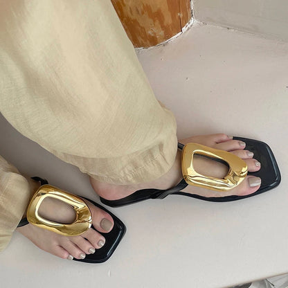 New In 2025 Luxury Women Slippers Summer Beach Fashion Metal Flip Flops Female Slides Slippers Ladies Flats Sandals Shoes