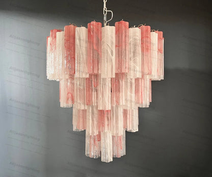 Elevate Your Living Room With Our Textured Pink White Glass 2026 Chandelier High-end Pendant Light Gold Chrome Dimming Function