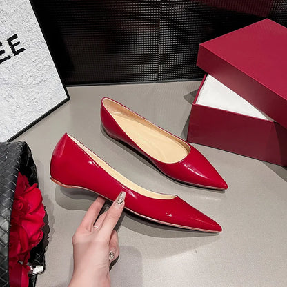 Ladies' inner height increase 3CM flat sole single shoe patent leather solid color versatile casual shallow mouth single shoe